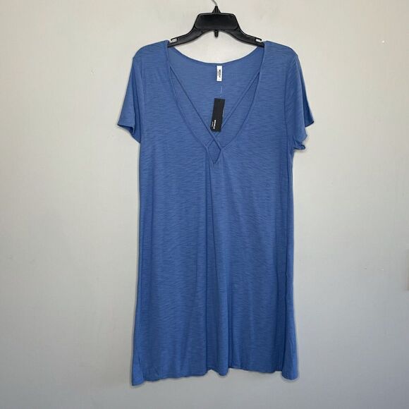 MICHELLE by Comune Womens Heather Blue Cross Deep V-Neck Casual Dress NEW Sz L - Picture 1 of 6
